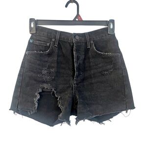 Agolde Dee 25 Shorts Black Cotton Denim High Rise Distressed Mini Jean Seeker